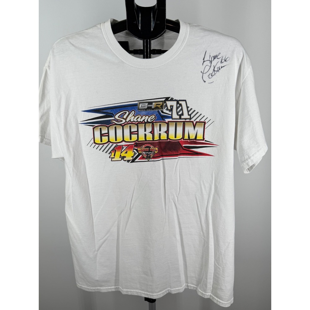 Shane Cockrum Autographed Racing T-Shirt Mens Large White Brad Hill Racing 71 14